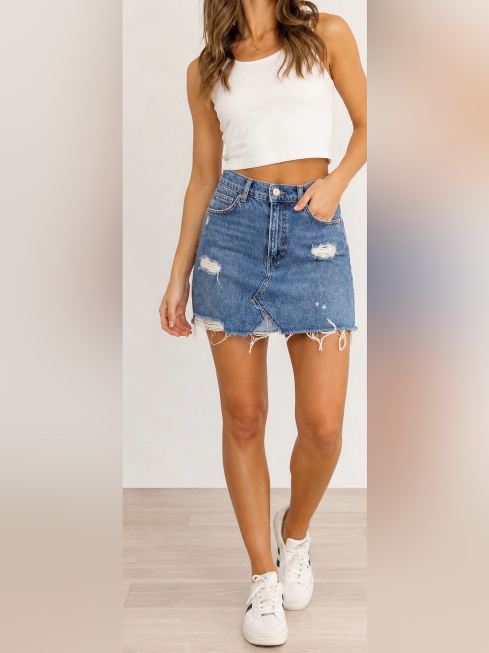 We The Free Medium wash Distressed Denim Mini Skirt - Size 28/6